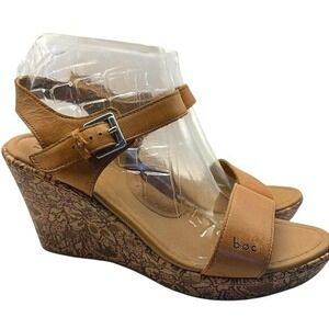 Women's BORN B.O.C Leather Slingback Open Toe Floral Print Wedges Heels SZ 10